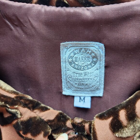 Wah Maker True West Burnout Velvet Shirt Button Long Sleeve Silk Blend Brown - Picture 5 of 6